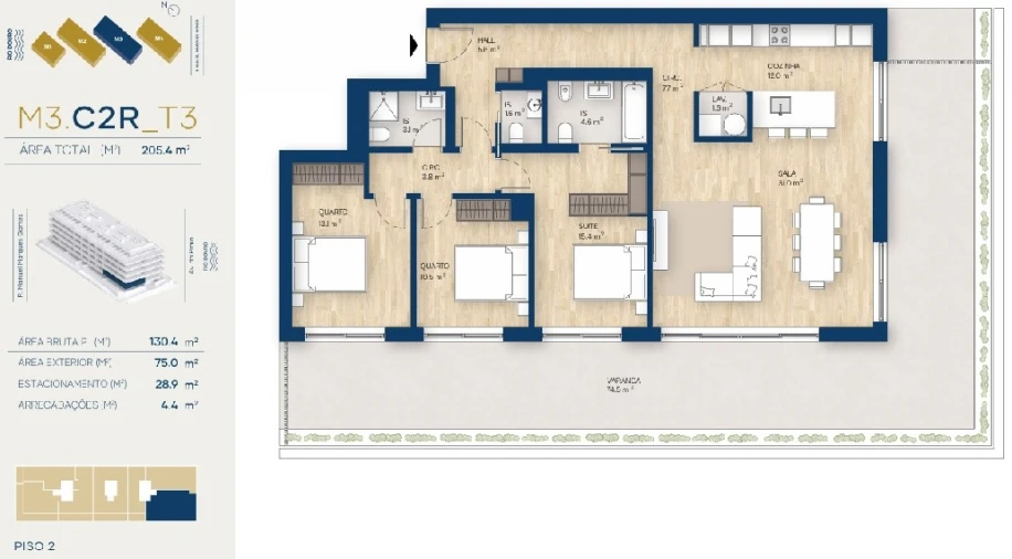 Apartamento T3 para Venda em Santa Marinha e São Pedro da Afurada Planta 1