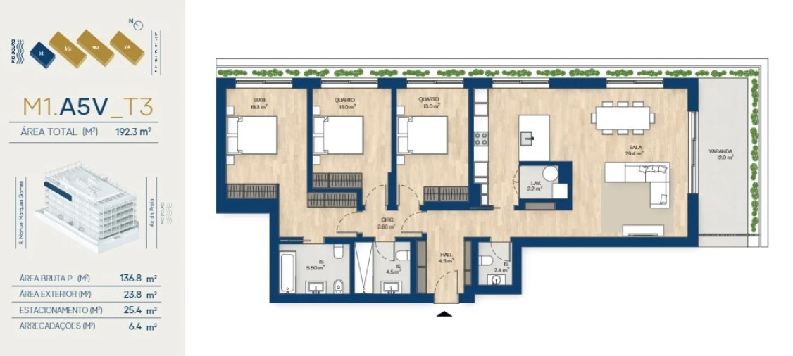 Apartamento T3 para Venda em Santa Marinha e São Pedro da Afurada Planta 1