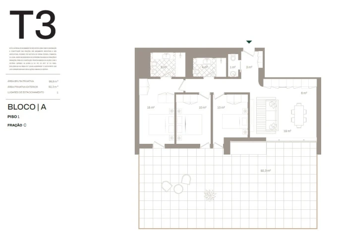 Apartamento T3 para Venda em Santa Marinha e São Pedro da Afurada Planta 1