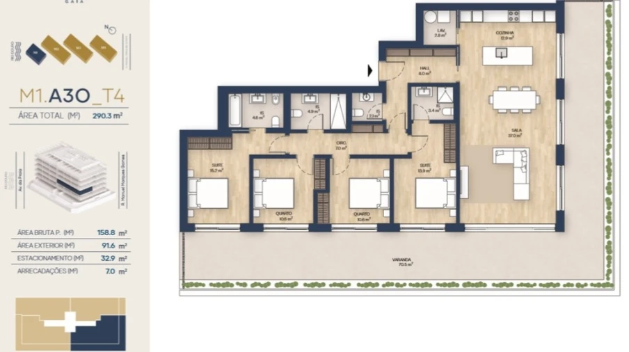 Apartamento T4 para Venda em Santa Marinha e São Pedro da Afurada Planta 1