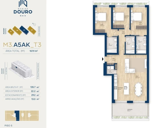 Apartamento T3 para Venda em Santa Marinha e São Pedro da Afurada Planta 1