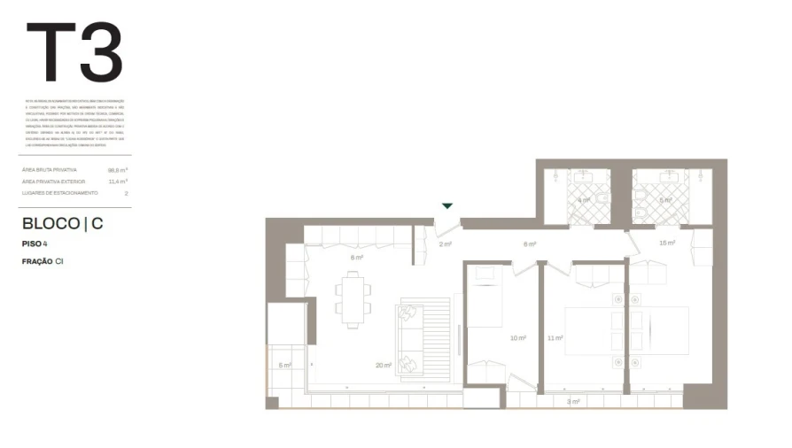 Apartamento T3 para Venda em Santa Marinha e São Pedro da Afurada Planta 1