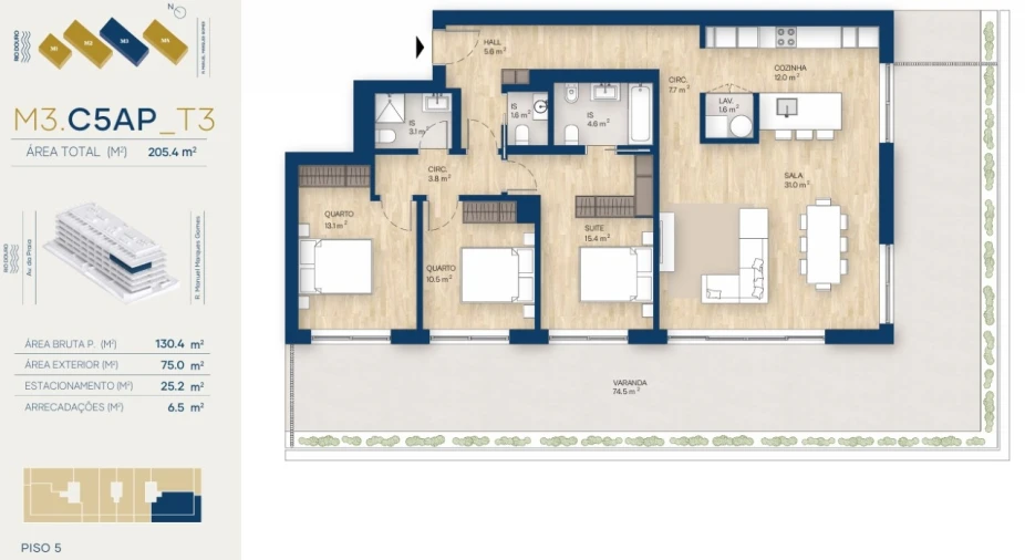 Apartamento T3 para Venda em Santa Marinha e São Pedro da Afurada Planta 1