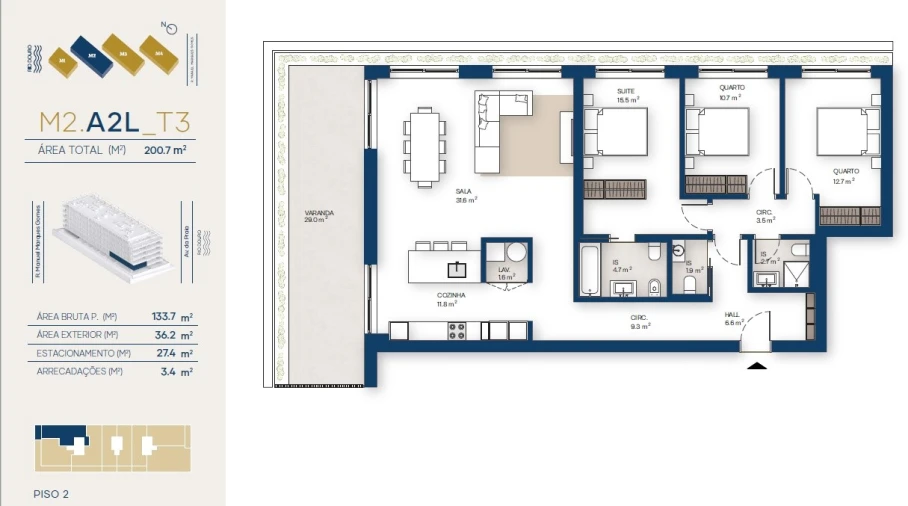 Apartamento T3 para Venda em Santa Marinha e São Pedro da Afurada Planta 1