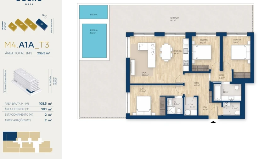 Apartamento T3 para Venda em Santa Marinha e São Pedro da Afurada Planta 1