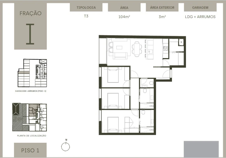 Apartamento T3 para Venda em Matosinhos e Leça da Palmeira Planta 1