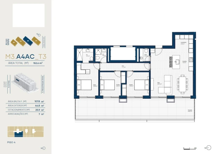 Apartamento T3 para Venda em Santa Marinha e São Pedro da Afurada Planta 1