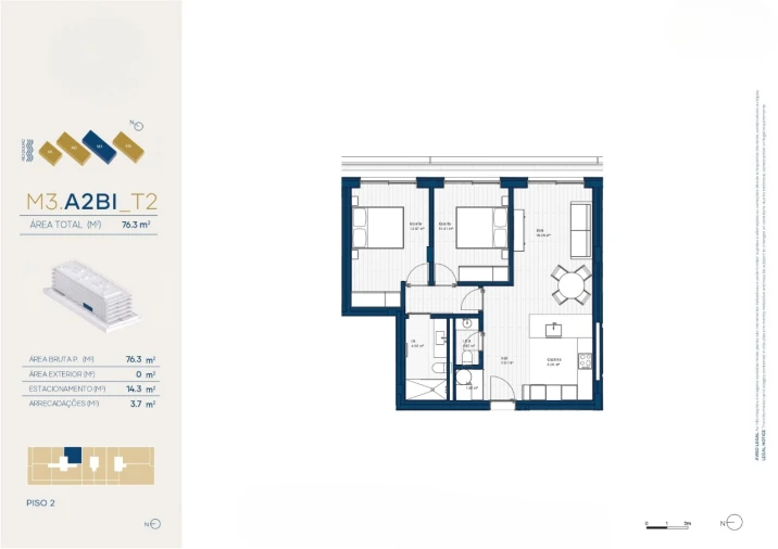 Apartamento T2 para Venda em Canidelo Planta 1