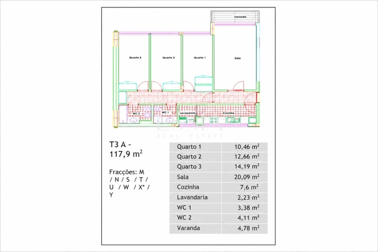 Apartamento T3 para Arrendamento em Cedofeita, Santo Ildefonso, Sé, Miragaia, São Nicolau e Vitória Planta 1