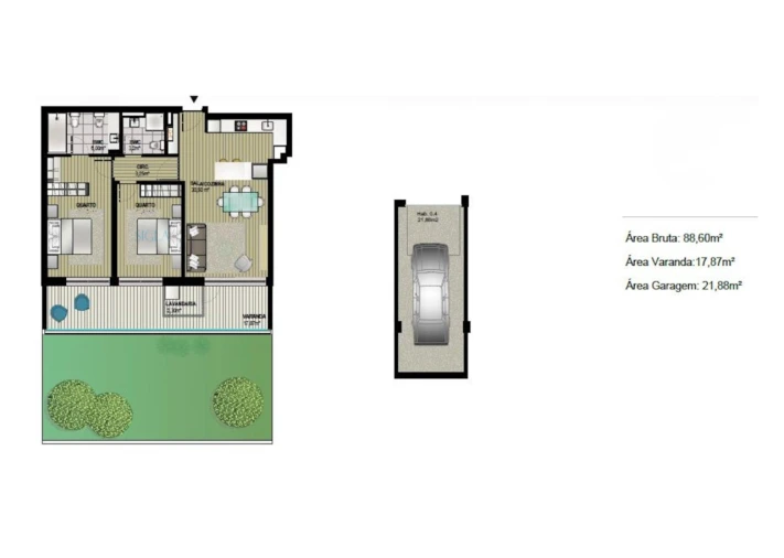 Apartamento T2 para Arrendamento em Canidelo Planta 1