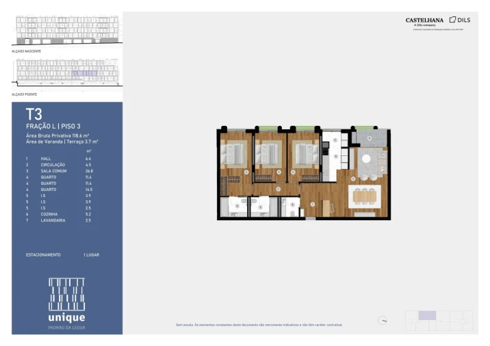 Apartamento T3 para Venda em Custóias, Leça do Balio e Guifões Planta 1