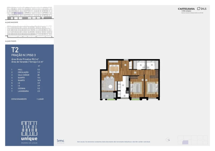Apartamento T2 para Venda em Custóias, Leça do Balio e Guifões Planta 1