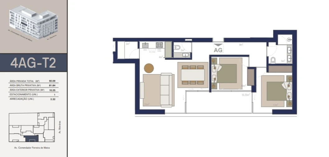 Apartamento T2 para Venda em Matosinhos e Leça da Palmeira Planta 2