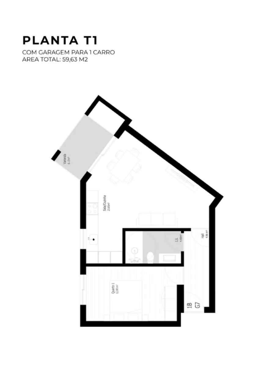 Apartamento T1 para Venda em Pedrouços Planta 1