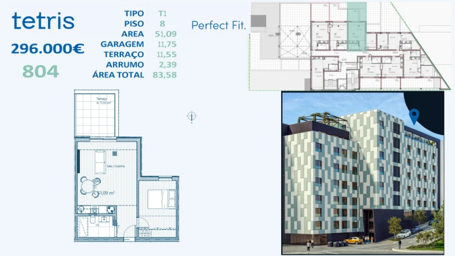 Apartamento T1 para Venda em Mafamude e Vilar do Paraíso Planta 1