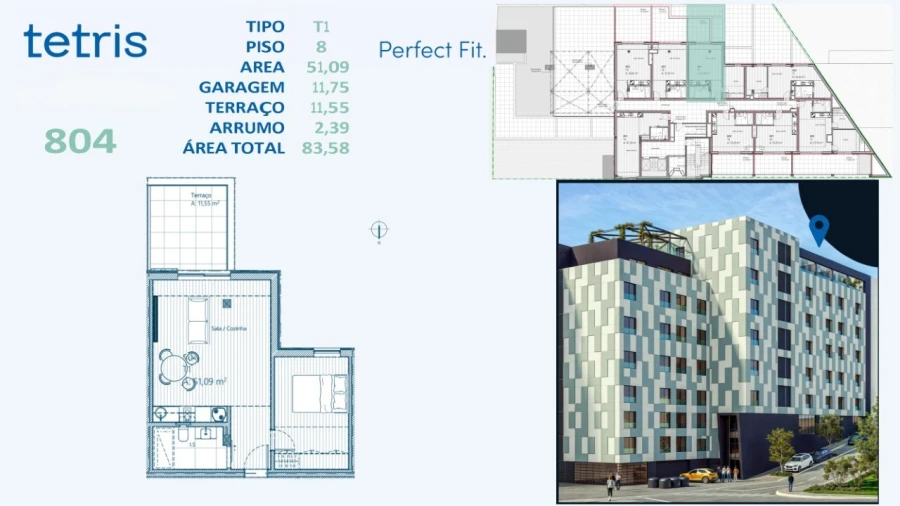 Apartamento T1 para Venda em Mafamude e Vilar do Paraíso Planta 1