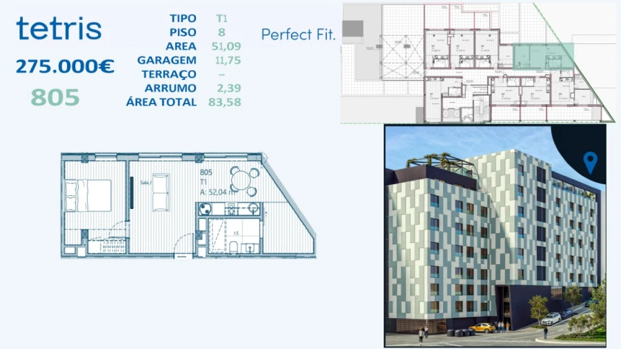 Apartamento T1 para Venda em Mafamude e Vilar do Paraíso Planta 1