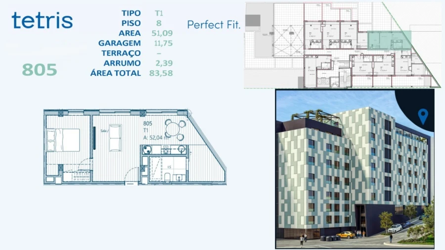 Apartamento T1 para Venda em Mafamude e Vilar do Paraíso Planta 1