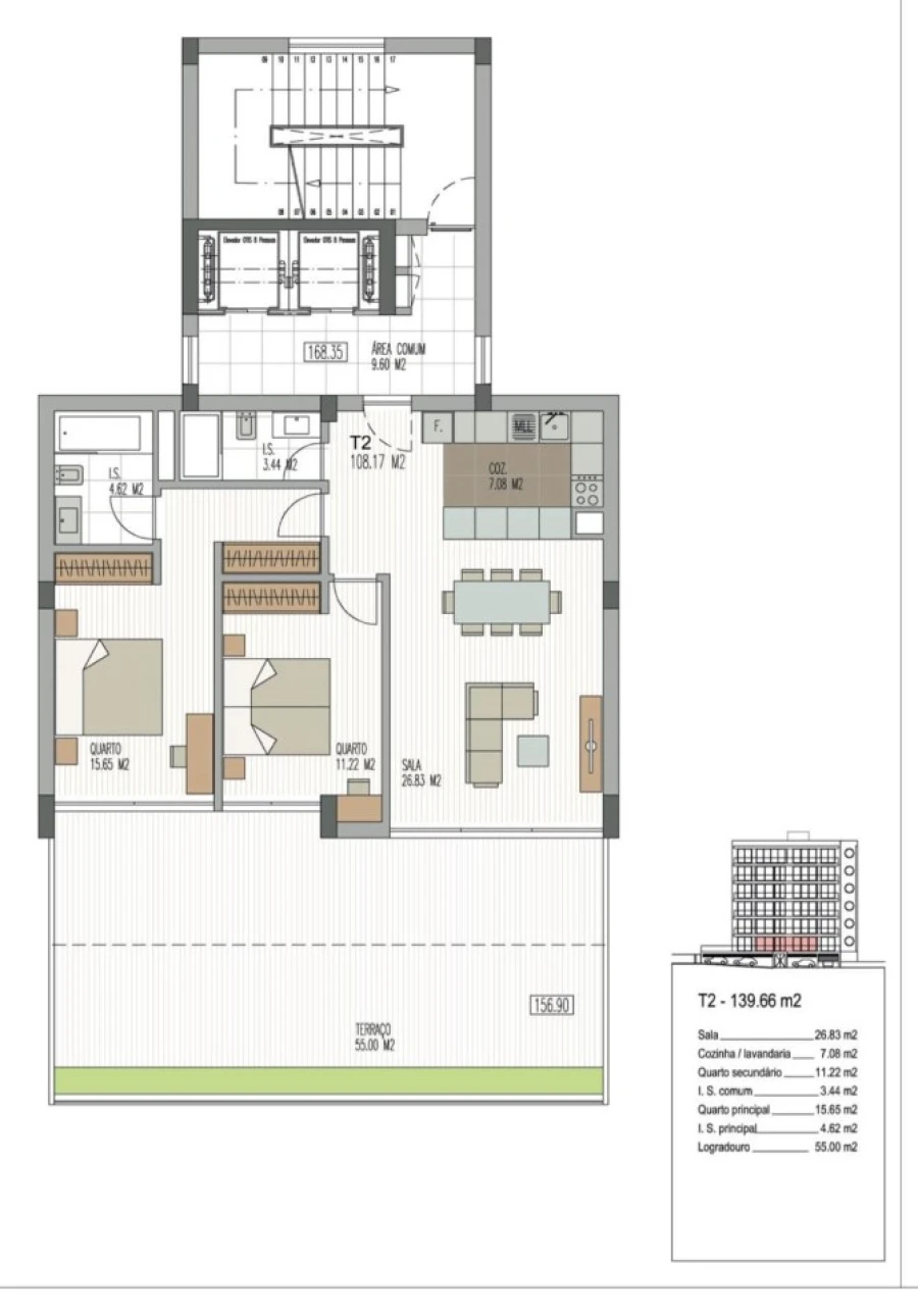 Apartamento T2 para Venda em São Martinho Planta 1