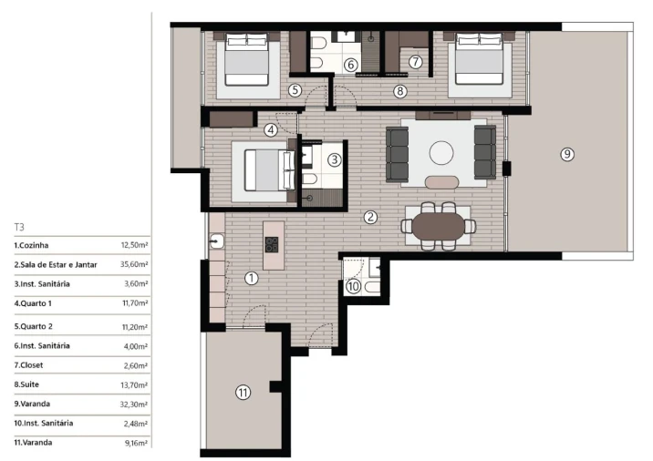 Apartamento T3 para Venda em São Martinho Planta 1