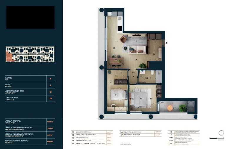 Apartamento T2 para Venda em Moreira Planta 1