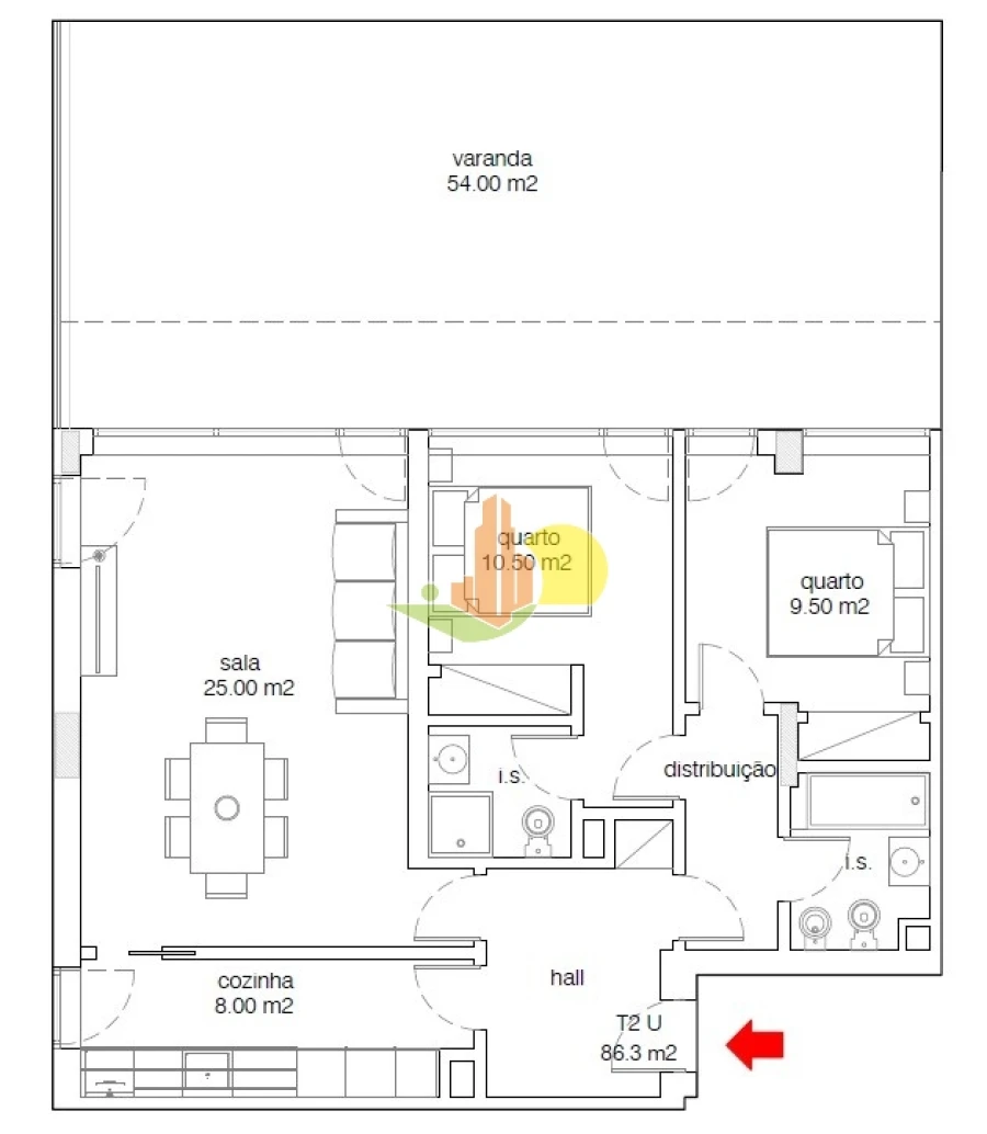 Apartamento T2 para Venda em Buarcos Planta 1