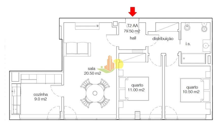 Apartamento T2 para Venda em Buarcos Planta 1