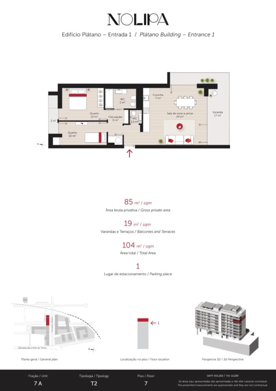 Apartamento T2 para Venda em Lumiar Planta 1