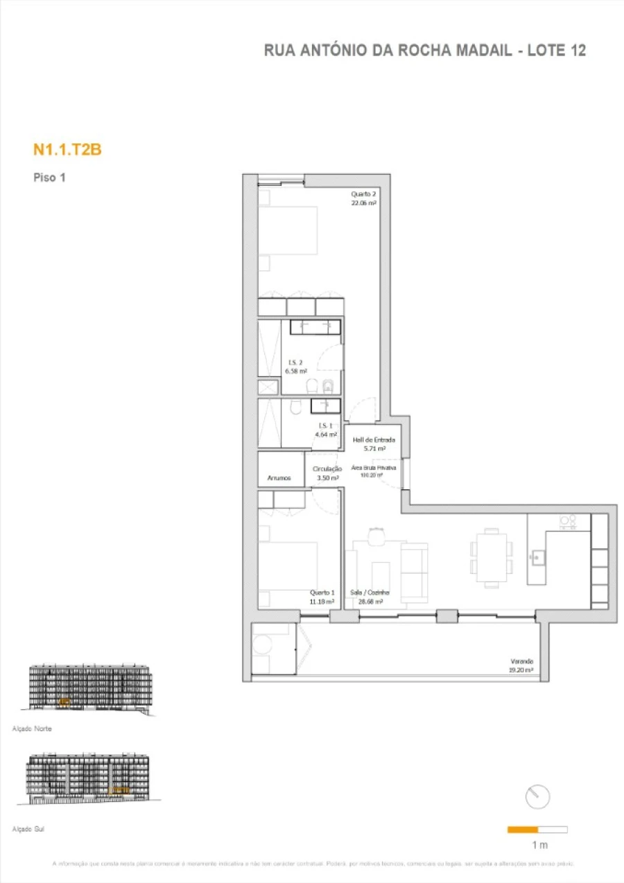 Apartamento T2 para Venda em Glória e Vera Cruz Planta 1