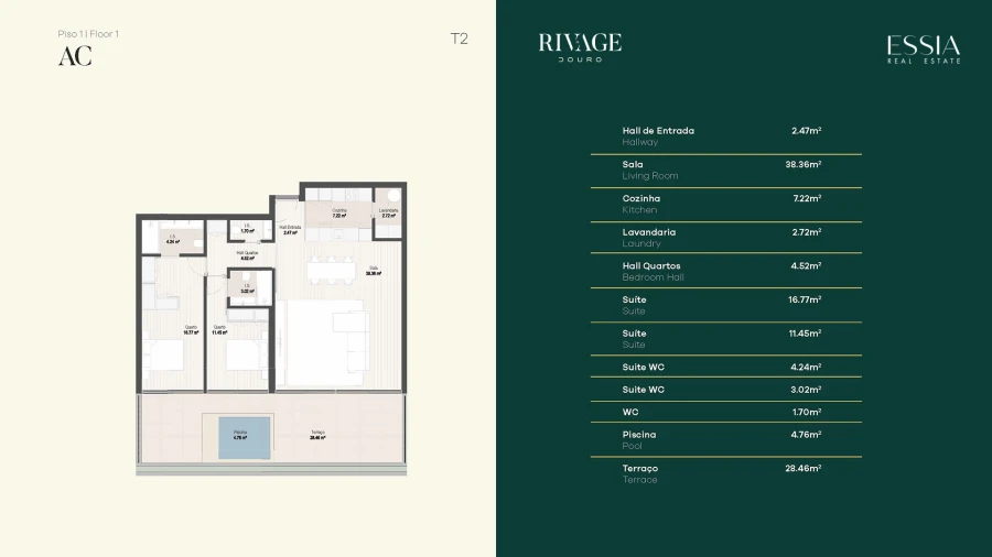 Apartamento T2 para Venda em Gondomar (São Cosme), Valbom e Jovim Planta 1