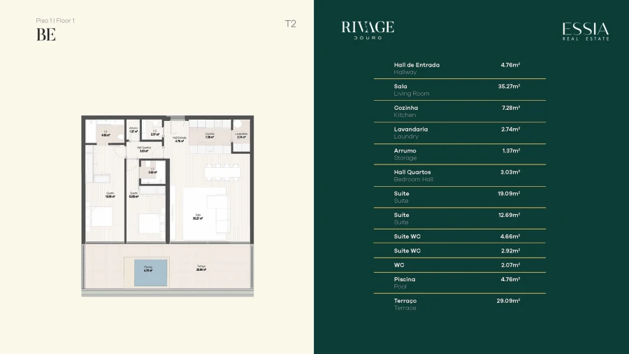 Apartamento T2 para Venda em Gondomar (São Cosme), Valbom e Jovim Planta 1