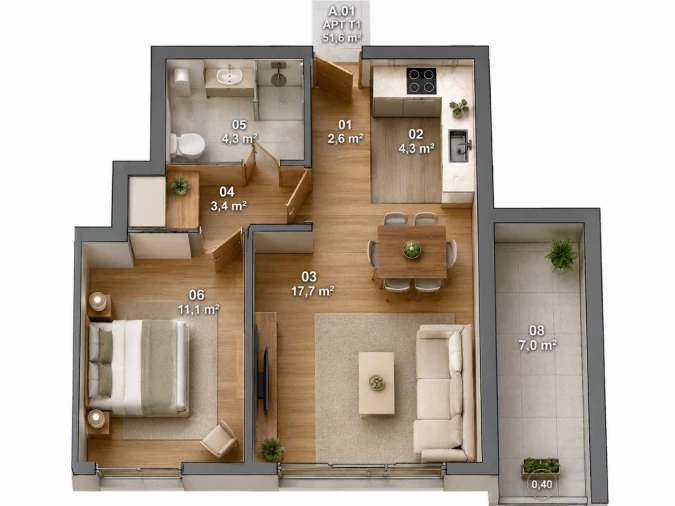 Apartamento T1 para Venda em Matosinhos e Leça da Palmeira Planta 1