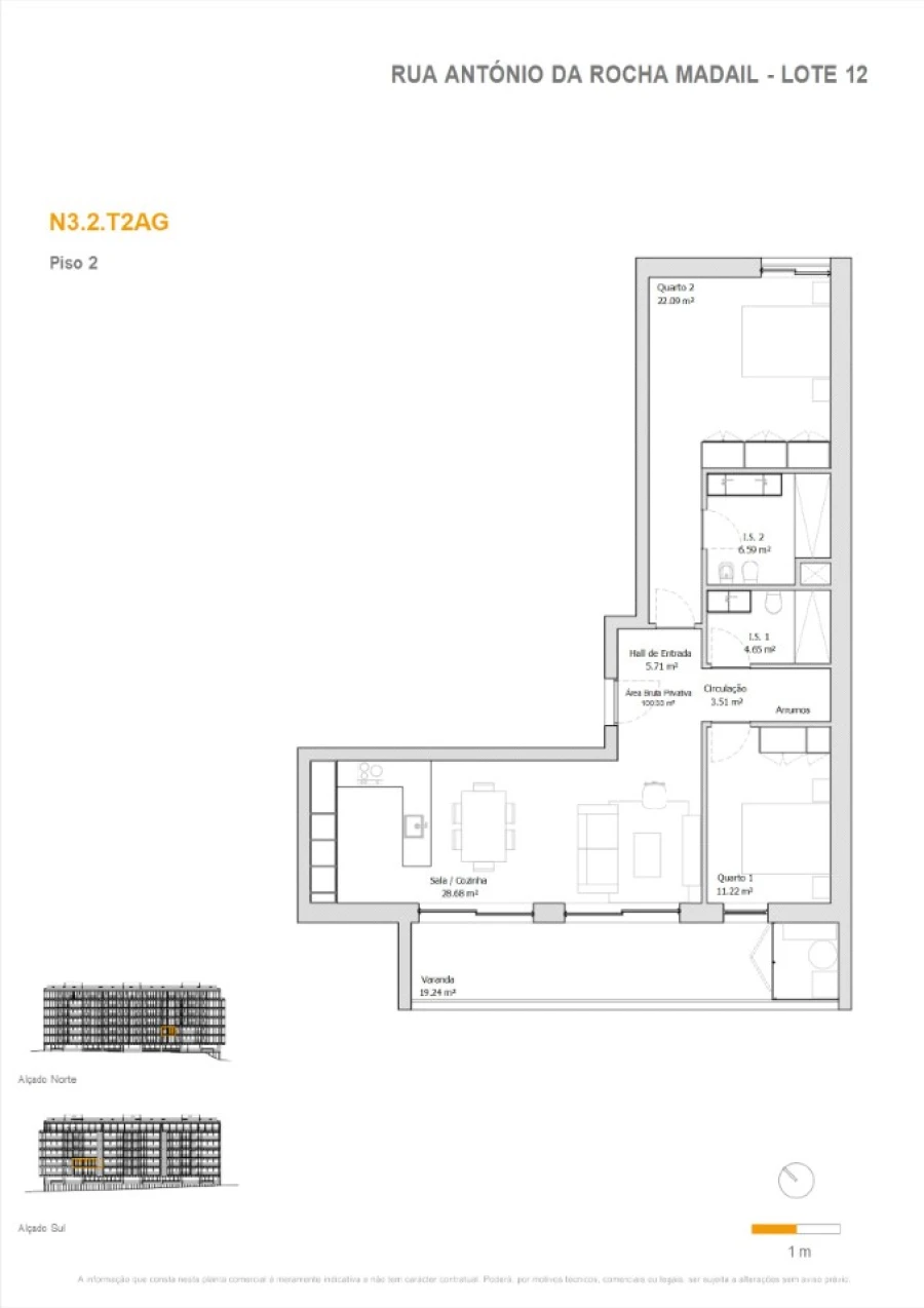 Apartamento T2 para Venda em Glória e Vera Cruz Planta 1