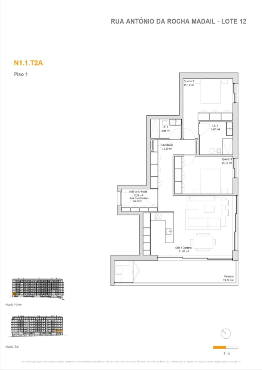 Apartamento T2 para Venda em Glória e Vera Cruz Planta 1