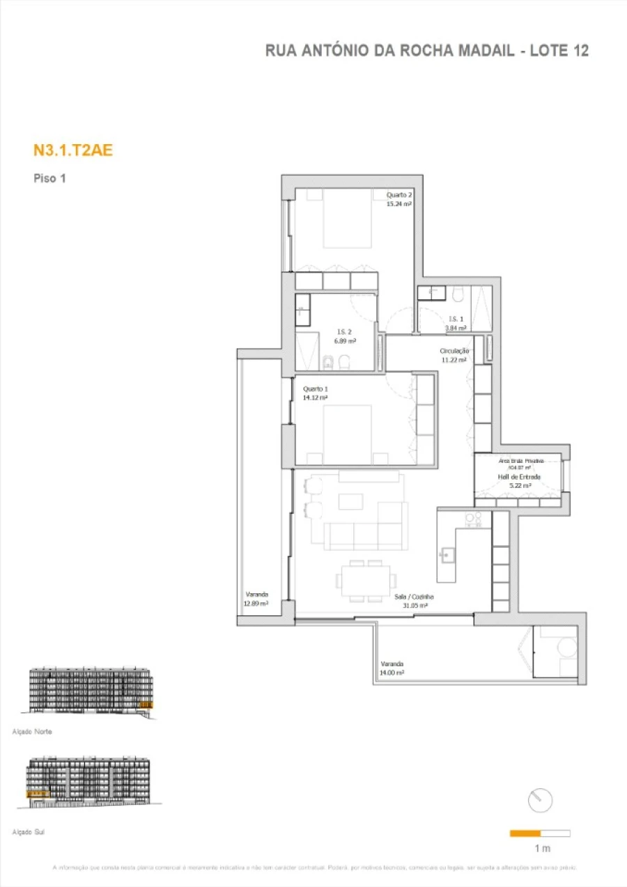 Apartamento T2 para Venda em Glória e Vera Cruz Planta 1