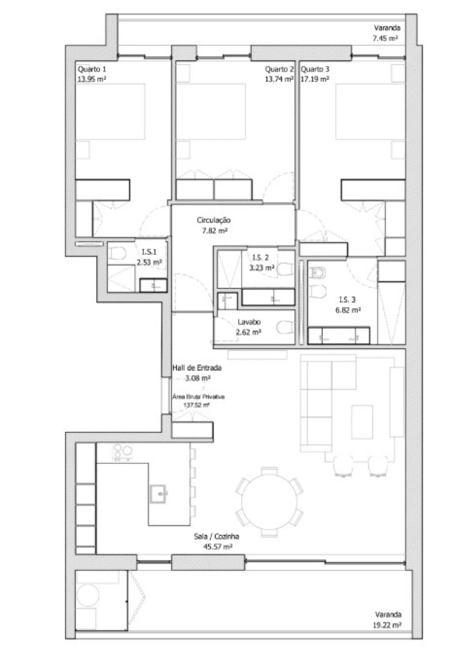 Apartamento T3 para Venda em Glória e Vera Cruz Planta 1