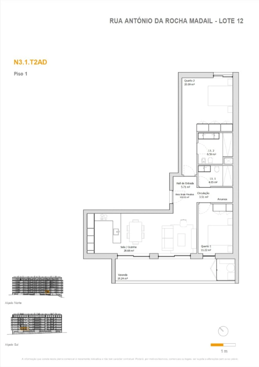 Apartamento T2 para Venda em Glória e Vera Cruz Planta 1
