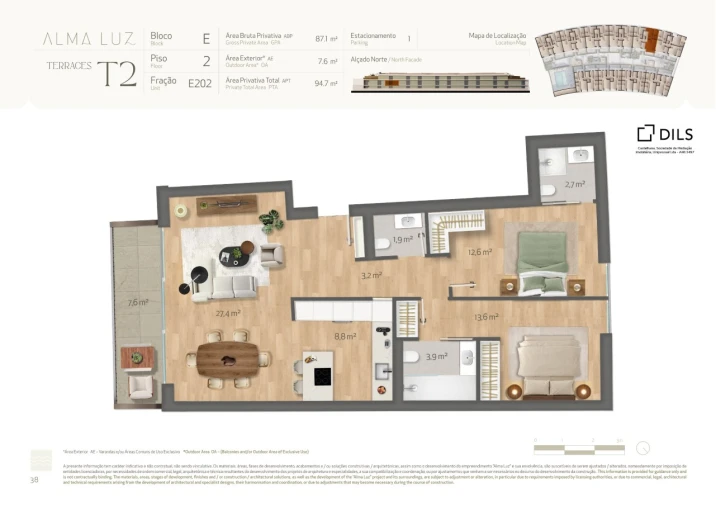 Apartamento T2 para Venda em Santa Luzia Planta 1
