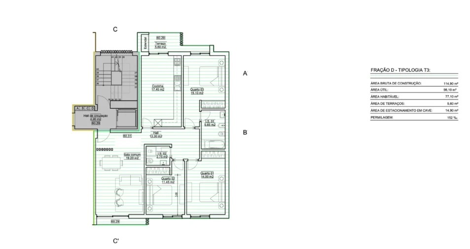 Apartamento T3 para Venda em Almancil Planta 1