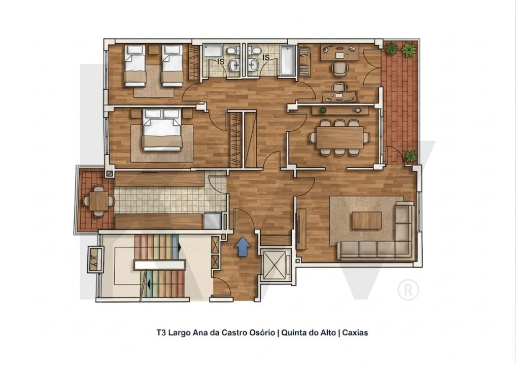 Apartamento T3 para Arrendamento em Oeiras e São Julião da Barra, Paço de Arcos e Caxias Planta 2