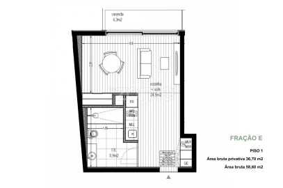 Apartamento T1 para Venda em Pedrouços