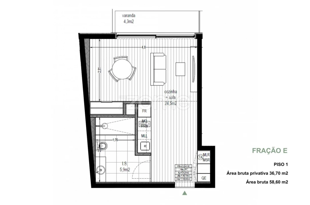 Apartamento T1 para Venda em Pedrouços Foto 1
