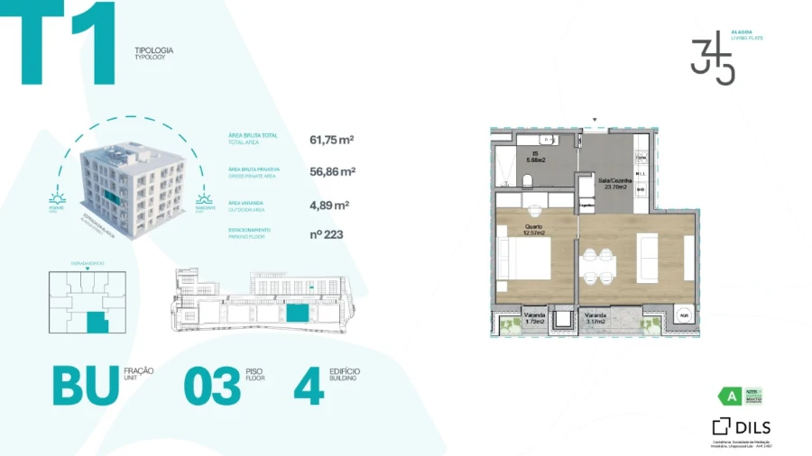 Apartamento T1 para Venda em Carcavelos e Parede Planta 1
