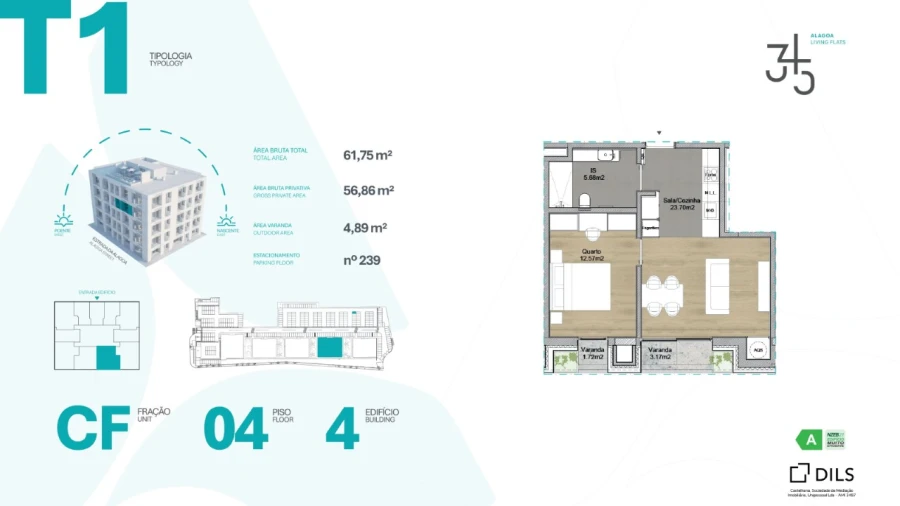 Apartamento T1 para Venda em Carcavelos e Parede Planta 1
