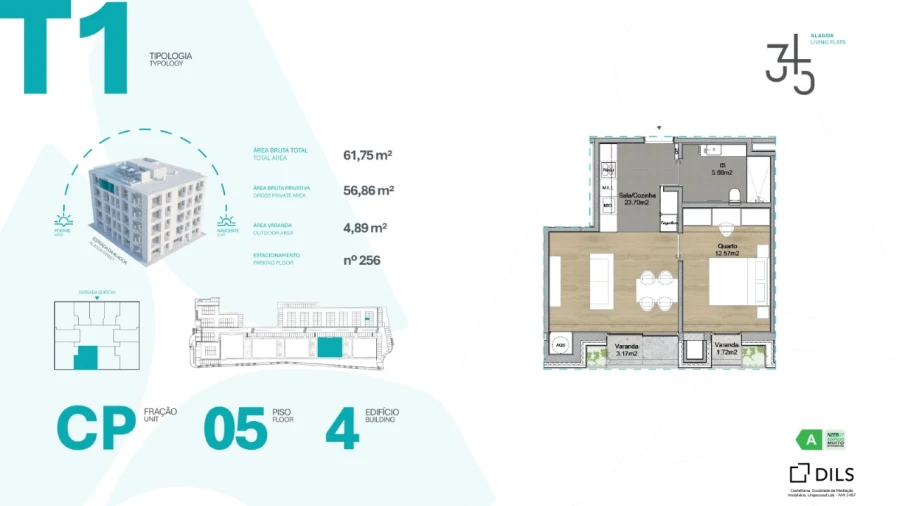 Apartamento T1 para Venda em Carcavelos e Parede Planta 1