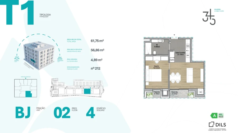 Apartamento T1 para Venda em Carcavelos e Parede Planta 1