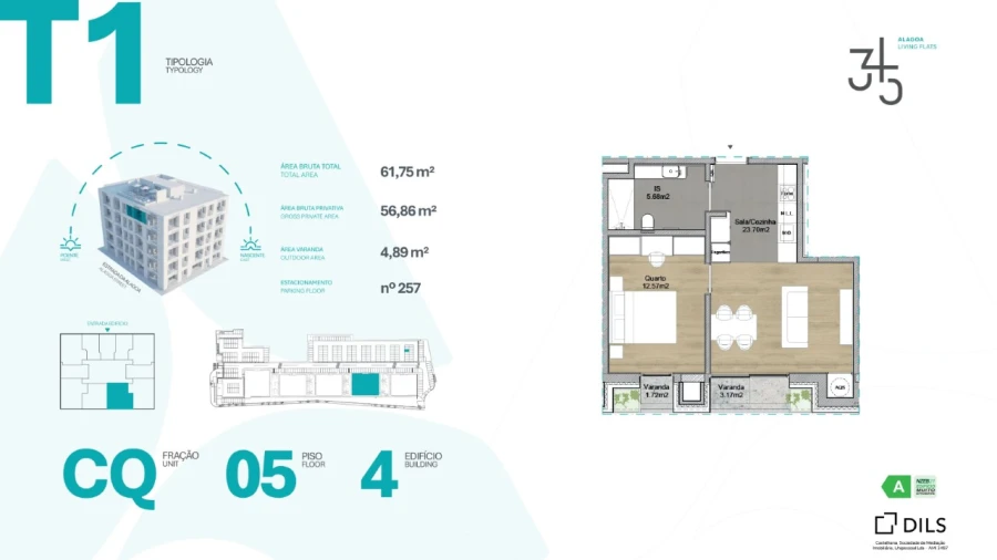 Apartamento T1 para Venda em Carcavelos e Parede Planta 1