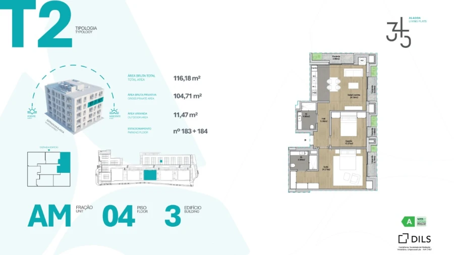 Apartamento T2 para Venda em Carcavelos e Parede Planta 1