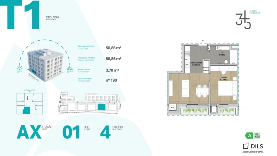 Apartamento T1 para Venda em Carcavelos e Parede Planta 1