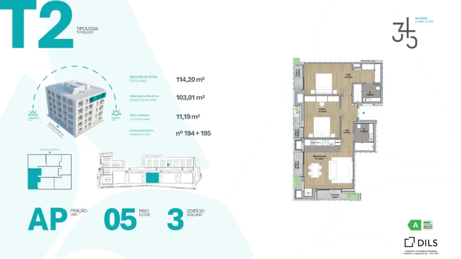 Apartamento T2 para Venda em Carcavelos e Parede Planta 1